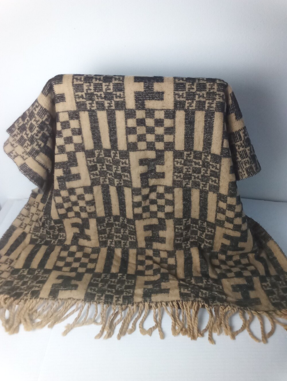 Fendi Zucca Zucchino Wool Large Scarf Shawl Wrap Vintage